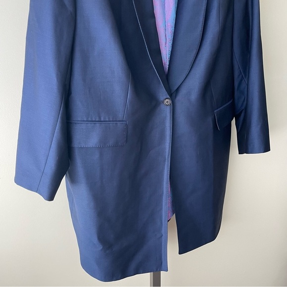 Luxury Italian Longline Sports Coat Blazer Suit Jacket Long Blue Unisex - Picture 6 of 15